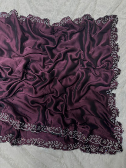 Innovative Heavy less Border Wine Color Saree