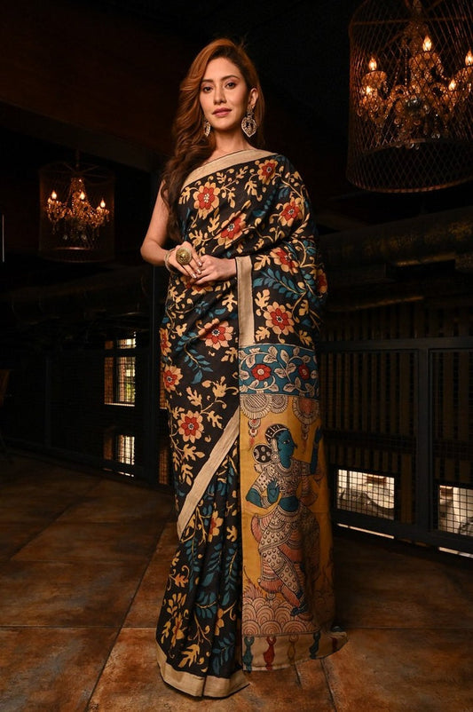 Innovative Black Color Color Pure Cotton Lilen With Digital Printed Designer Saree