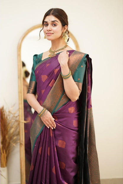 Designer Purple Color Coper Jari Design Soft Silk Saree