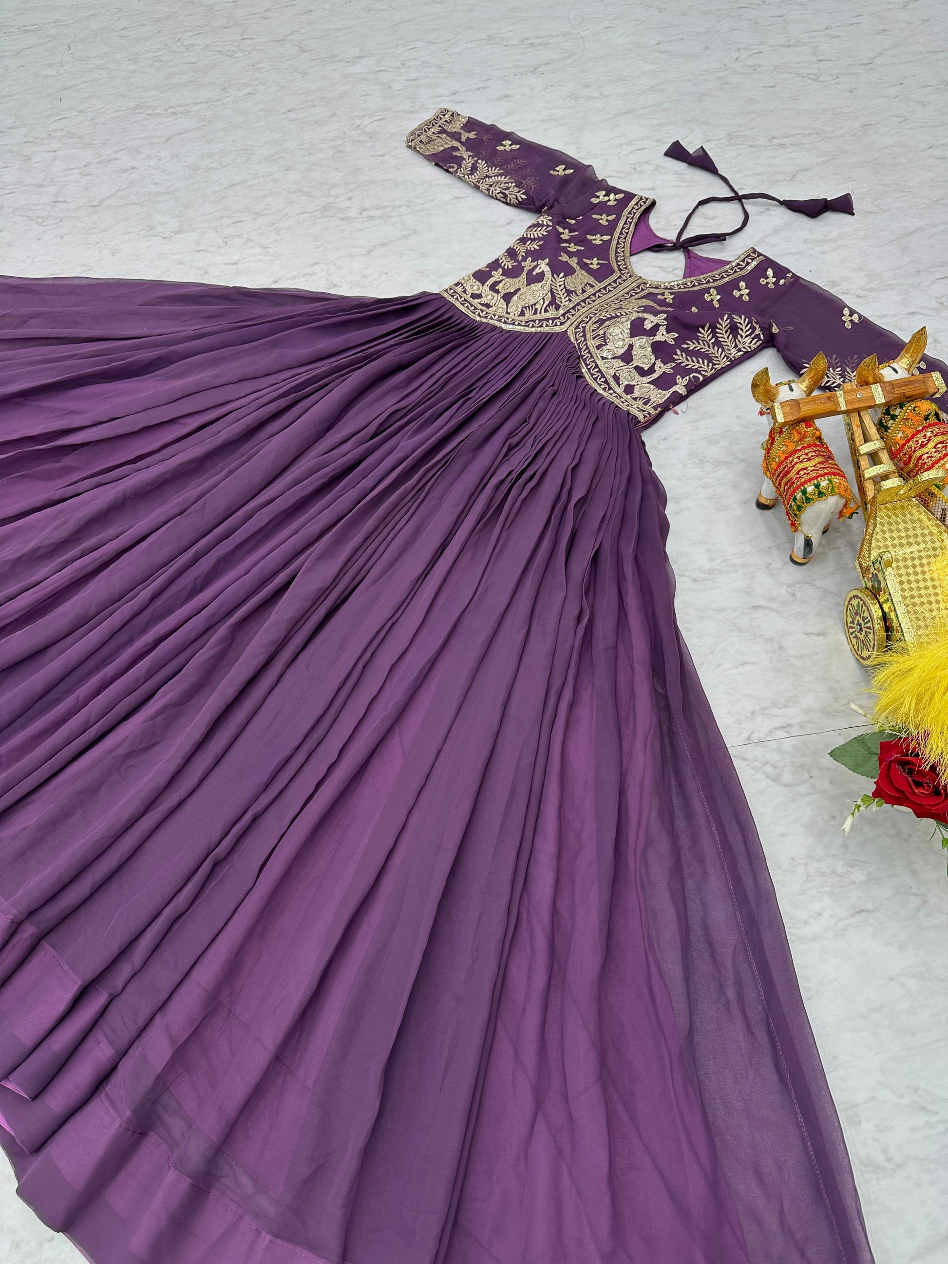 Glorious Vichitra Silk Onion Color Gown