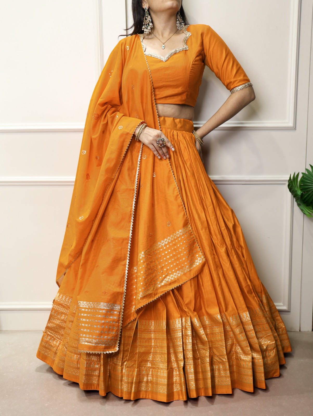 Party Wear Zari Weaving Work Orange Color Lehenga Choli