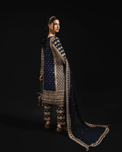 Fabulous Gorgette Navy Blue Color Salwar Suit