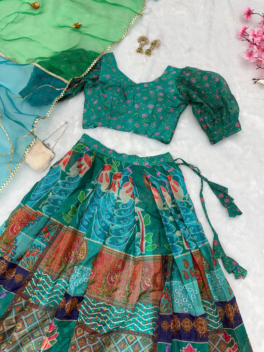 Presenting  Pure Jimmy Organza Multi Color Lehenga Choli
