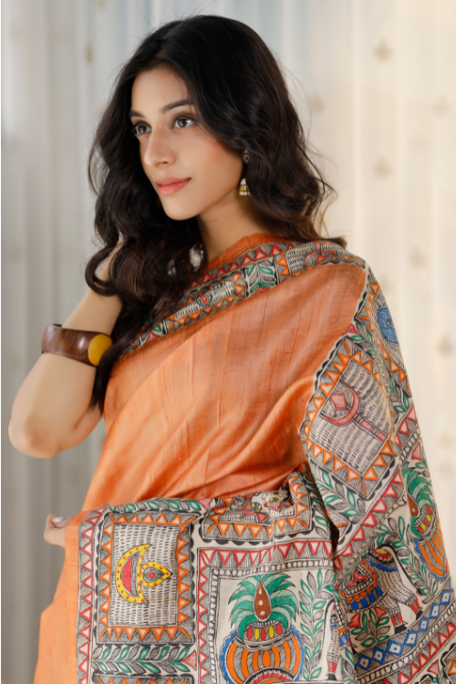 Pretty Orange Color Color Pure Cotton Lilen With Digital Printed Designer Saree