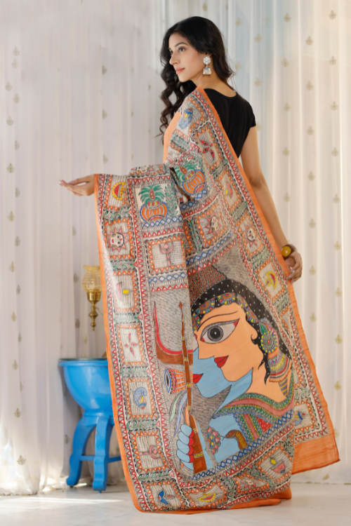 Pretty Orange Color Color Pure Cotton Lilen With Digital Printed Designer Saree