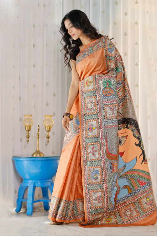 Pretty Orange Color Color Pure Cotton Lilen With Digital Printed Designer Saree