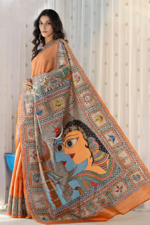 Pretty Orange Color Color Pure Cotton Lilen With Digital Printed Designer Saree
