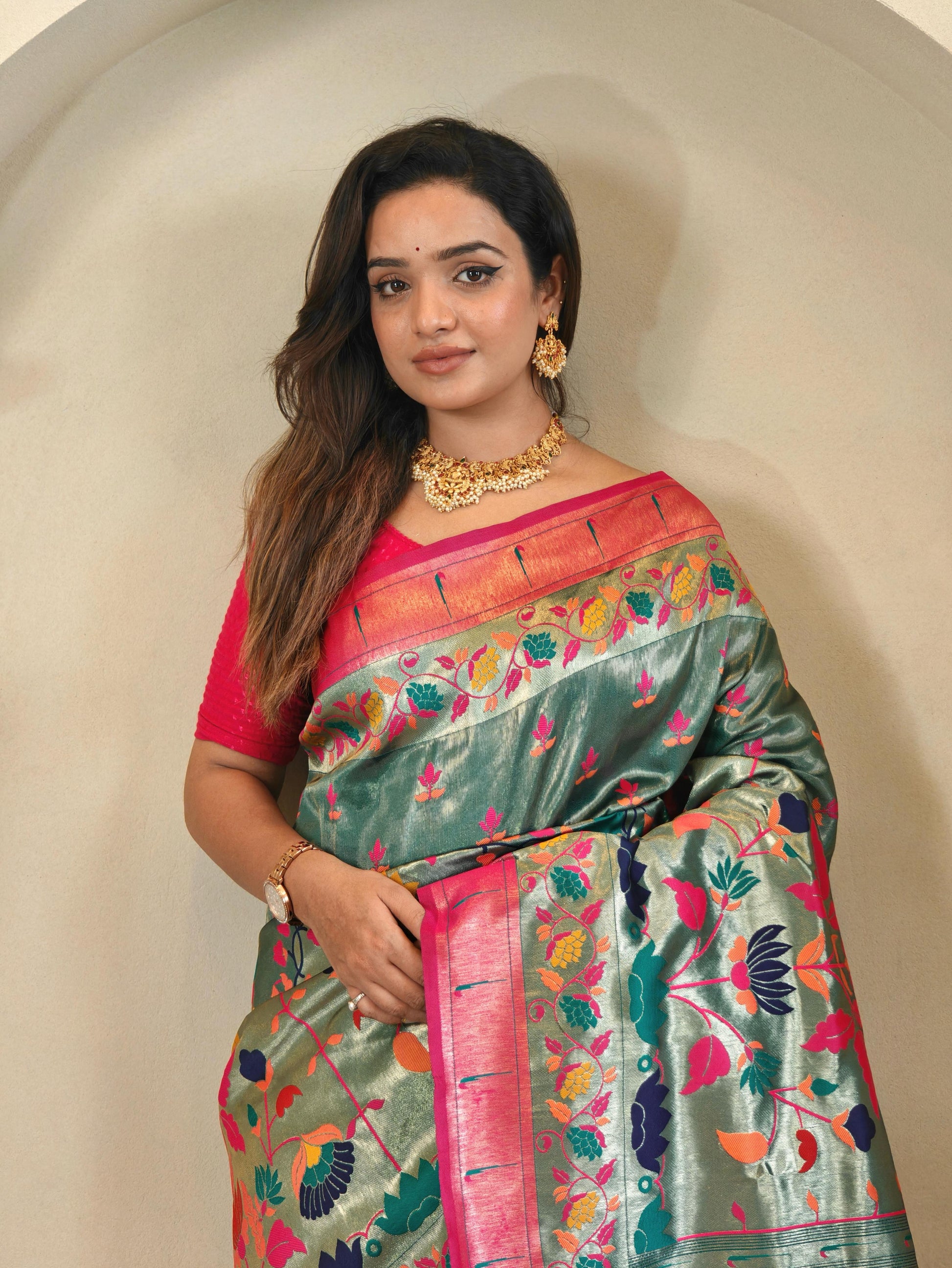 Wonderful Paithani Silk Teal Green Color Saree