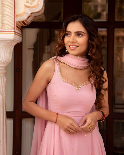 Ravishing Georgette Sequence Work Pink Color Gown