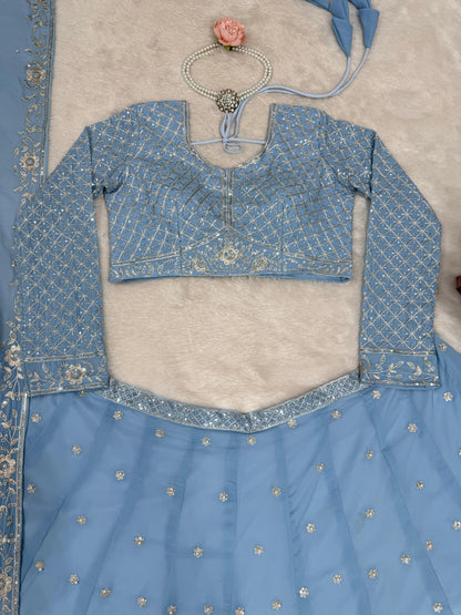Opulent Gorgette Sky Blue Color Lehenga choli