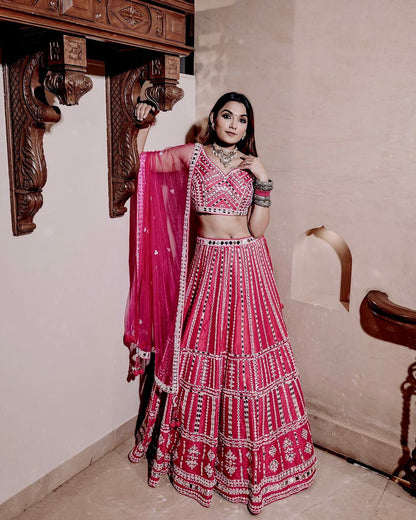 Reception Wear Heavy Work Pink Color Lehenga Choli