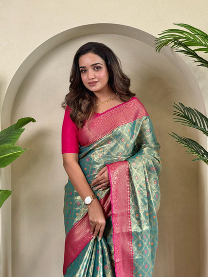 Designer Silk Zari Weaving Sky Blue Color Saree