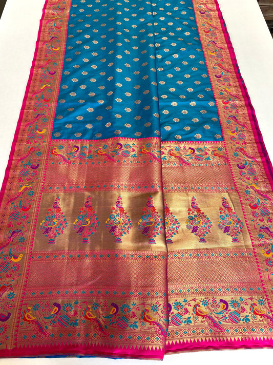 Occasion Wear Meenakari Butti Sky Blue Color Paithani Silk Saree