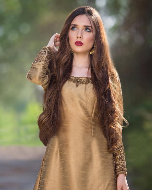Good Looking Sequin Work Beige Color Top Palazzo With Dupatta
