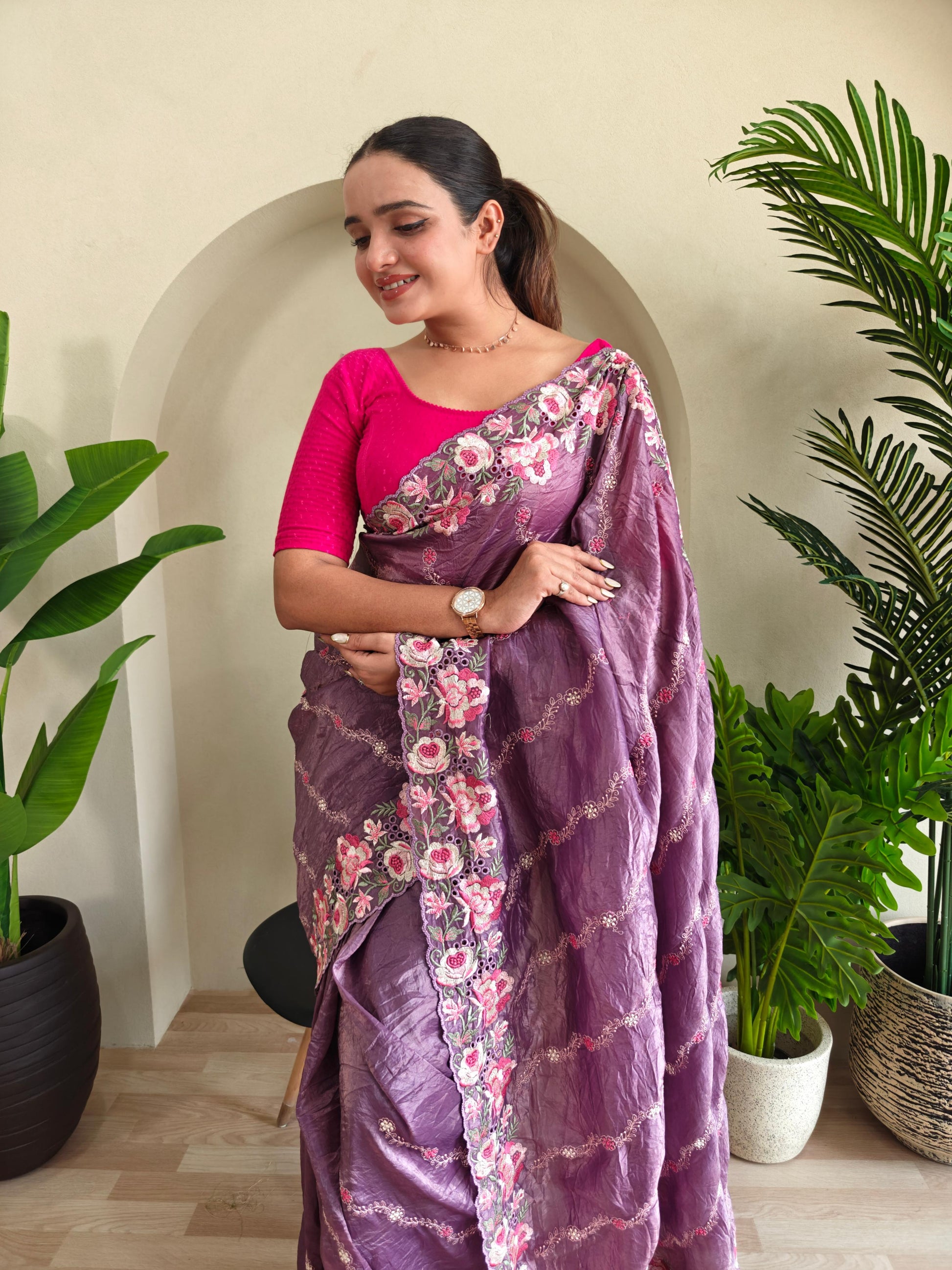 Delightful Crush Silk Purple Color Saree