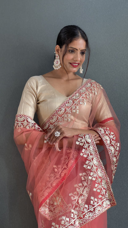 Demanding Butterfly Net Pink Color Saree