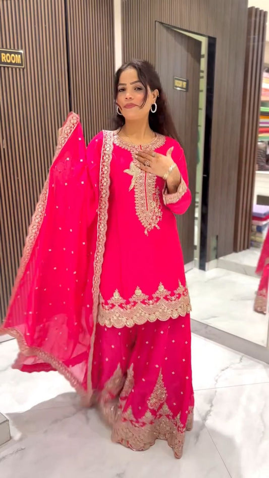 Precious Georgette Pink Color Sequence Work Sharara Suit