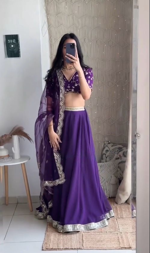 Wedding & Party Wear Purple Color Lehenga With Heavy Dupatta