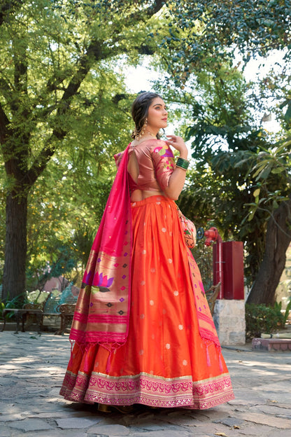 Fantastic Weaving Zari Work Orange Color Lehenga Choli