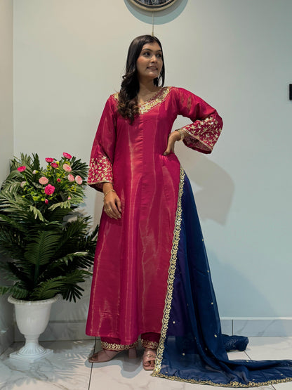 Designer Chimar Silk Pink Color Anarkali Suit