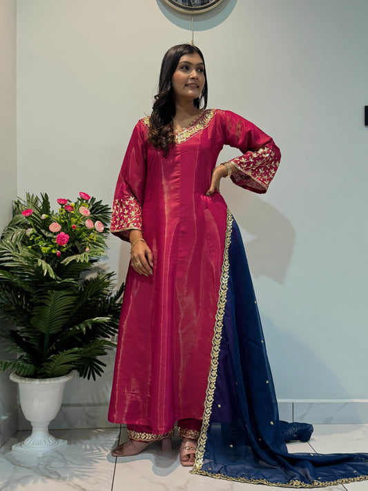 Designer Chimar Silk Pink Color Anarkali Suit
