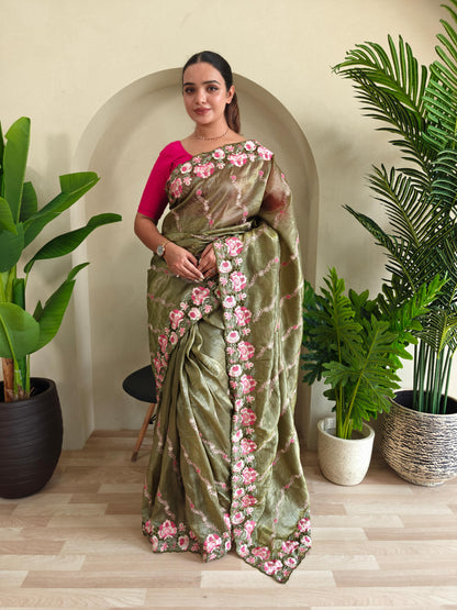 Delightful Crush Silk Mehndi Color Saree
