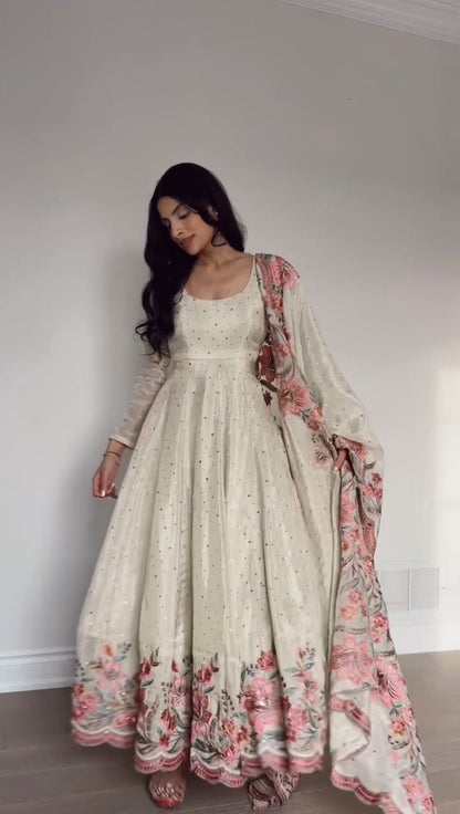 Designer Sequence Work White Color Gown