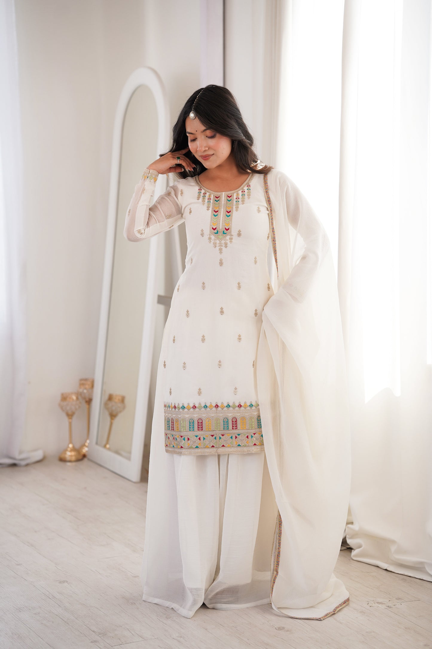 Gorgeous White Color Sequence Embroidered Sharara Suit