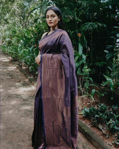 Fabulous Blue Color Coper Jari Design Soft Silk Saree