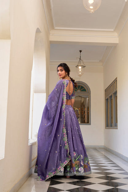 Classic Lavender Color Gold Crush With Sequins And Thread Embroidery Work Lehenga Choli