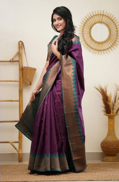 Purple Color Coper Jari Design Jacquard Border Silk Saree