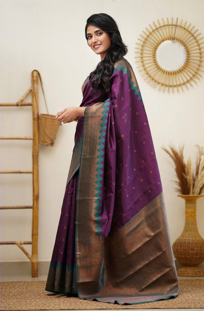 Purple Color Coper Jari Design Jacquard Border Silk Saree