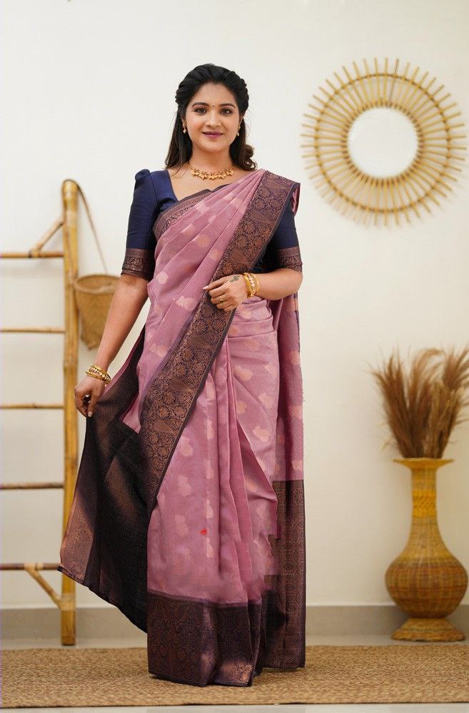 Pretty Light Pink Color Coper Jari Work Silk Saree