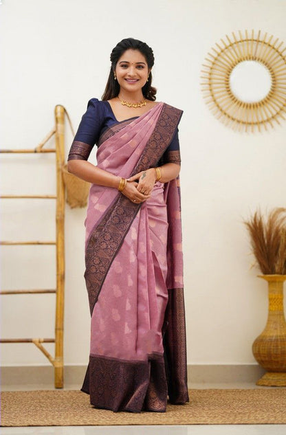 Pretty Light Pink Color Coper Jari Work Silk Saree