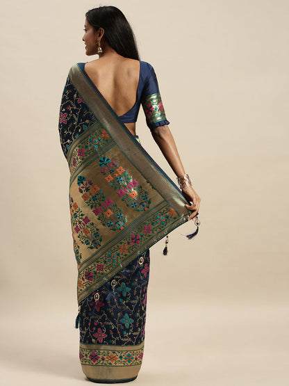 Flattering Navy Blue Color Banarasi Silk Opulent Saree