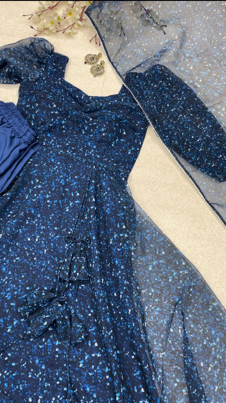 Superhit Navy Blue Color Digital Print Anarkali Suit
