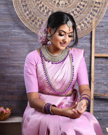 Light Pink Color Silver Work Shining Saree