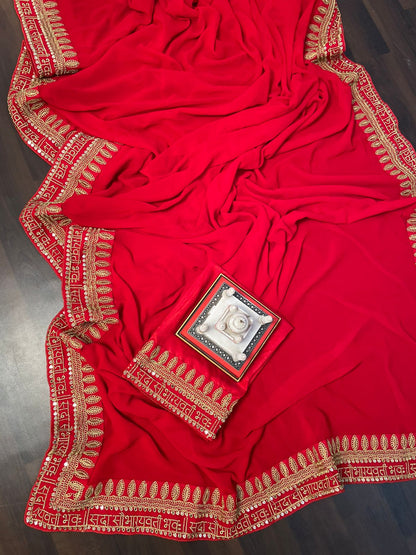 Red Color Sequin Work Border Georgette Saree