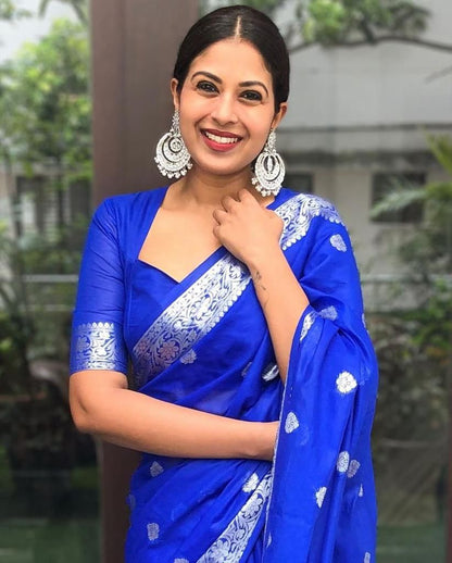 Royal Blue Color Coper Jari Design Silk Saree