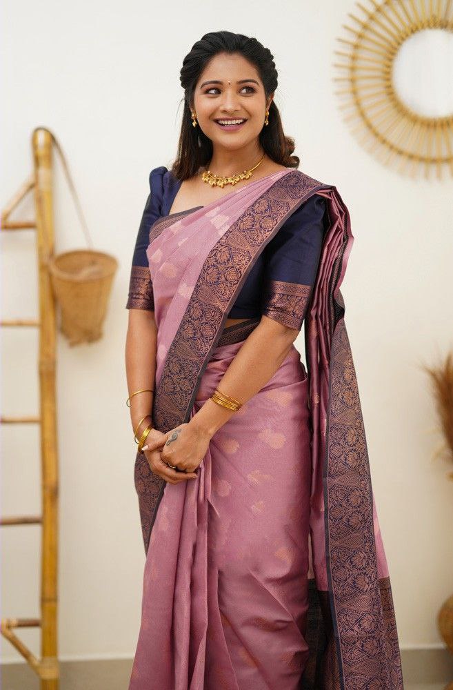 Pretty Light Pink Color Coper Jari Work Silk Saree