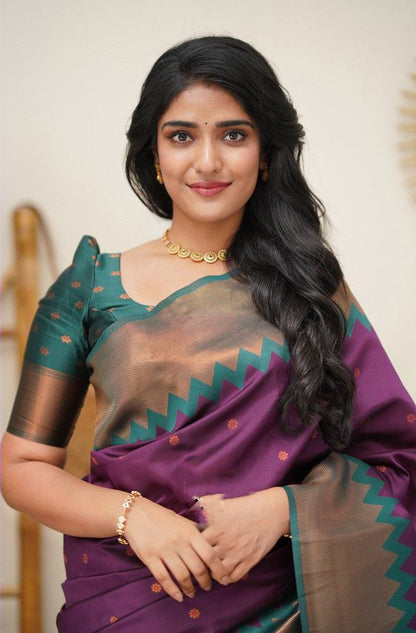 Purple Color Coper Jari Design Jacquard Border Silk Saree