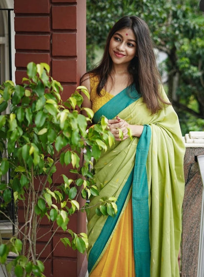 Fancy Pista And Yellow Color SIlk Saree