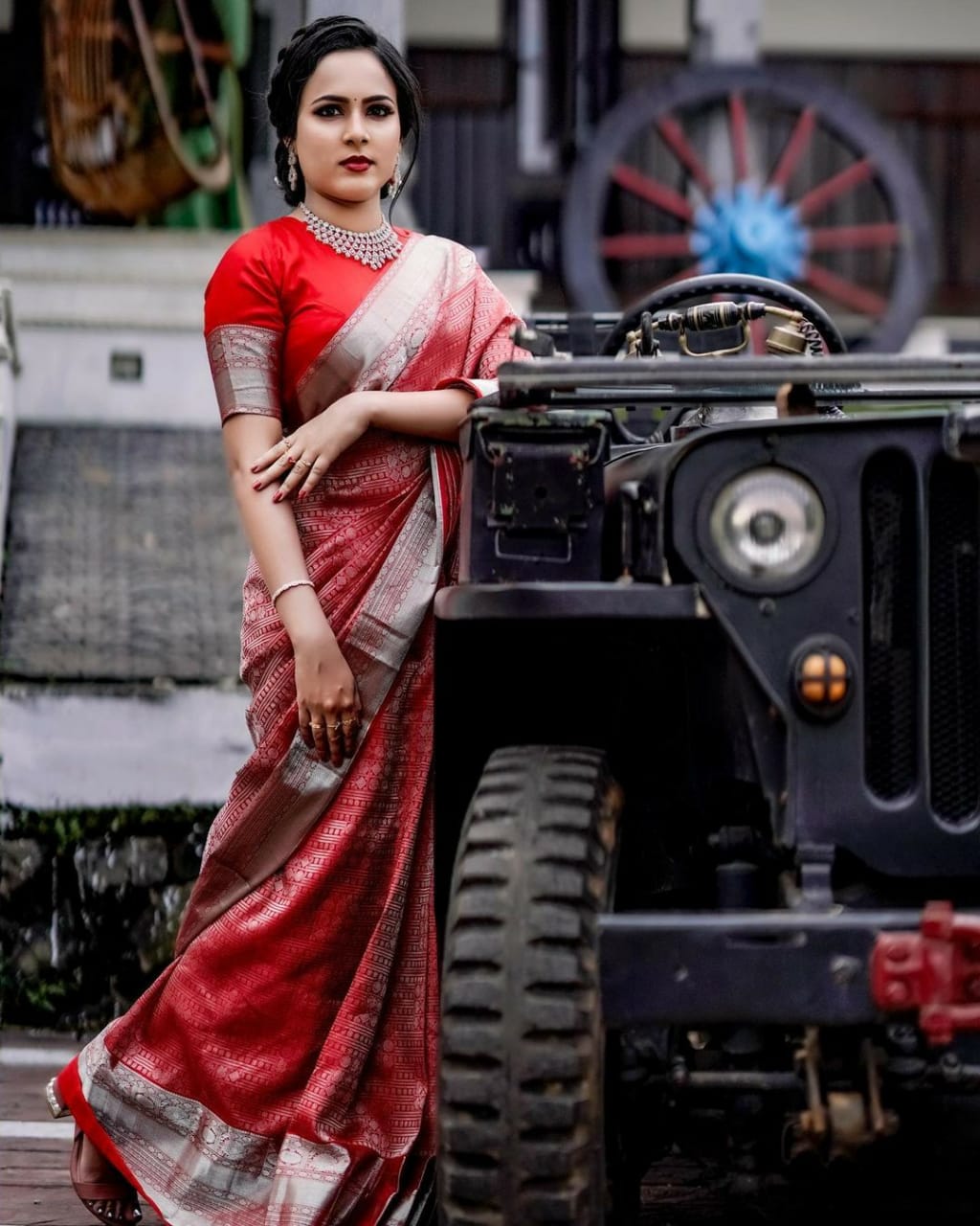 Wedding Red Color Jacquard Border Saree