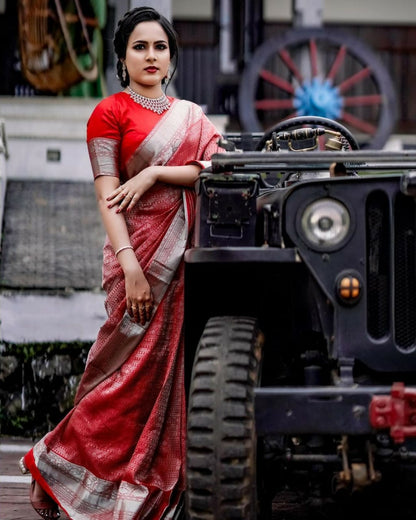 Wedding Red Color Jacquard Border Saree