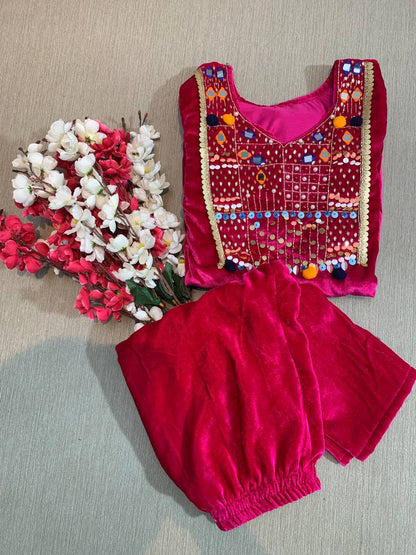 Hand Work Pink Color Velvet Top With Pant
