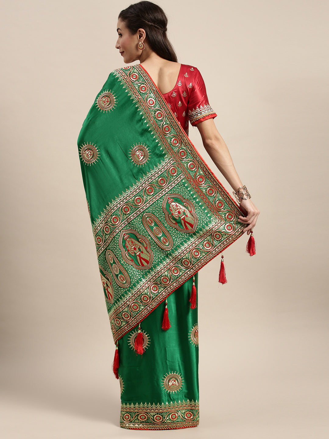Stunning Dark Green Color Embroidered Saree