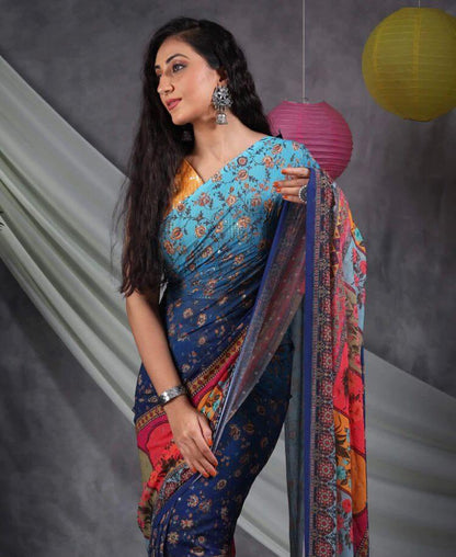 Stylish Multi Color Sequence Crochet Work Saree
