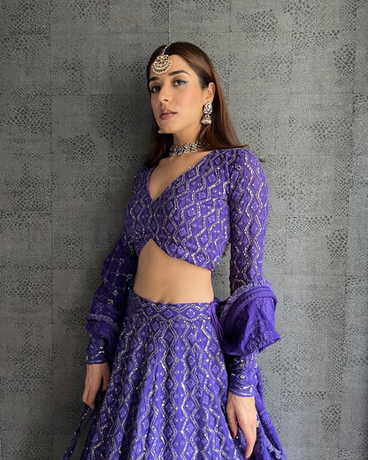 Fantastic Purple Color Embroidery Sequence Work  Lehenga Choli
