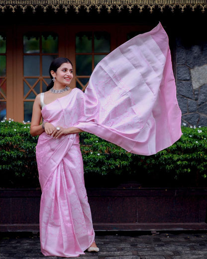 Luxuriant Baby Pink Color Silver Jari Work Saree