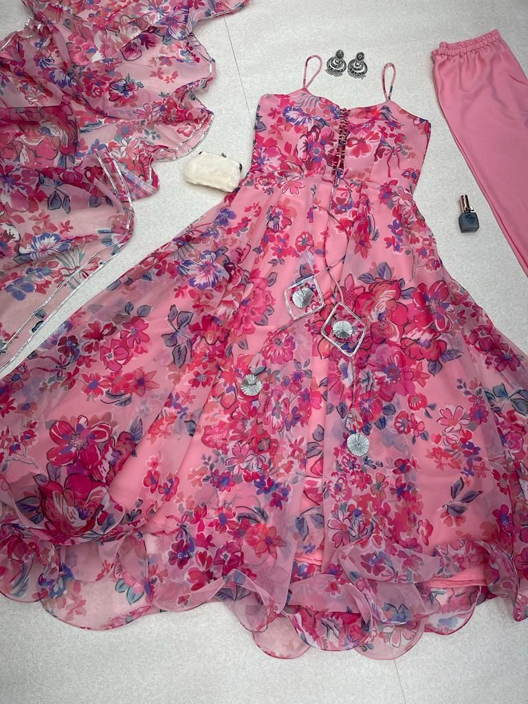 Digital Printed Light Pink Color Anarkali Suit